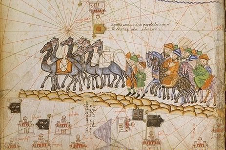 Caravan on the Silk Road. Cresques Abraham c.1380 from Atlas Catalan