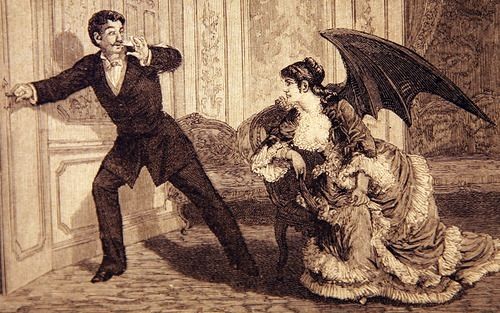 Max Ernst, 1930's - A man fleeing a vampire woman who has wings. Both are very well dressed