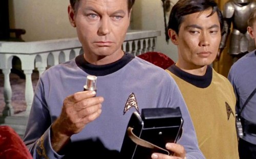 Two Star Trek characters: Bones McCoy and Mr Sulu
