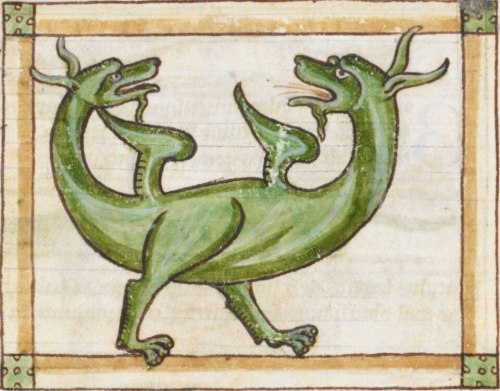 A green dragon with two heads