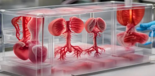 3D printedOrgans in a clear display case