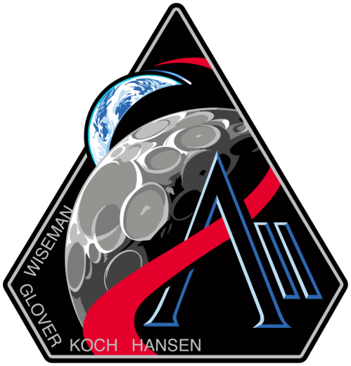 Artemis II mission logo showing the Moon and the names of the crew